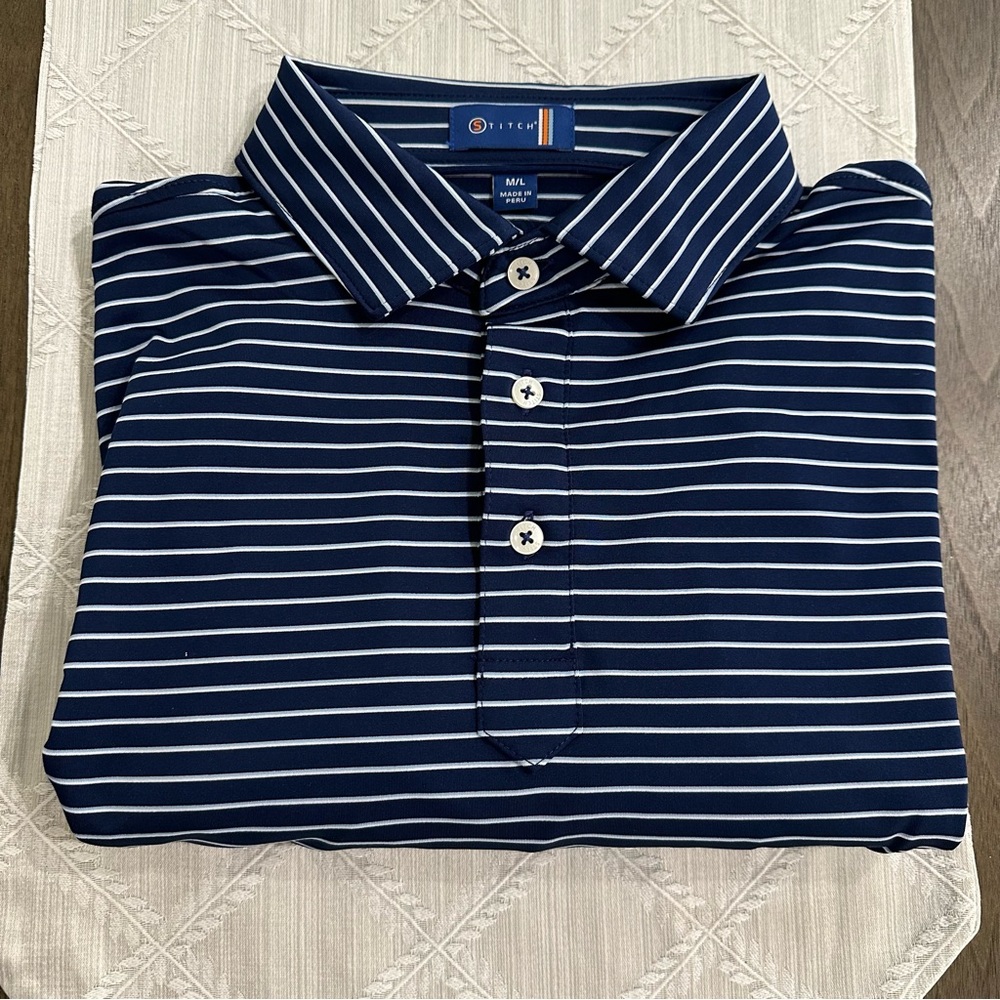 Stitch Navy Striped Men's Polo Shirt EUC Size M/L